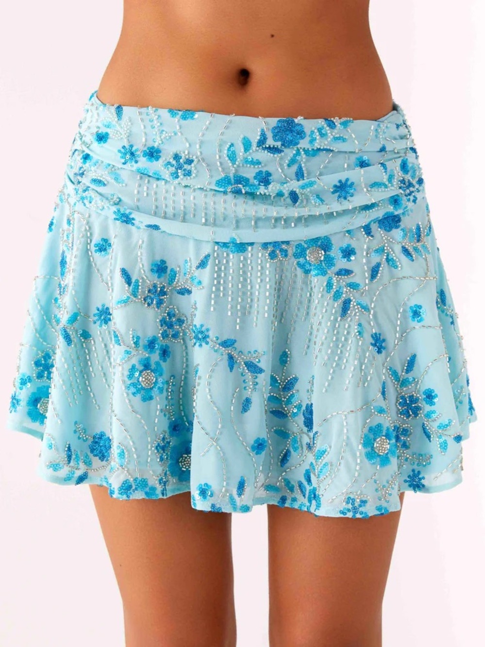 NWT PEPPERMAYO DELIGHT ME BEADED LOW RISE Embellished Skater Skirt OCEANUS PQ